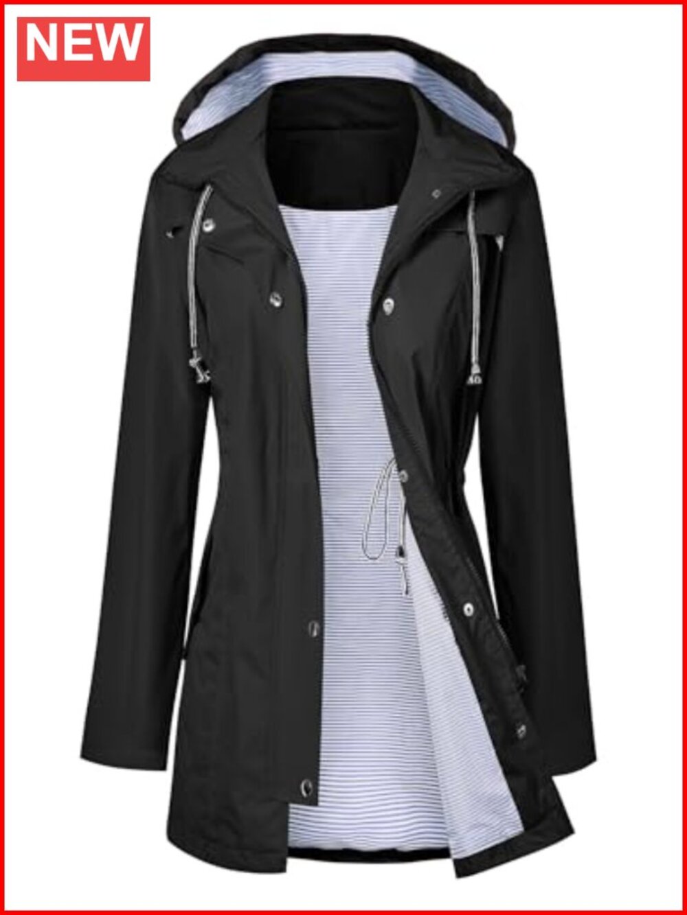 Waterproof Long Hooded Trench Coat Lined Windbreaker Travel Jacket